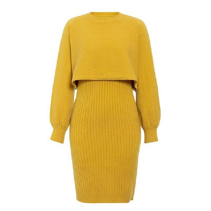 Damen Strickkleid mit kurzem Oberteil und Rippenstruktur R&B