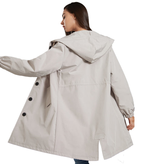 Damen modische Übergangsjacke mit verstellbarer Kapuze und praktischen Taschen R&B