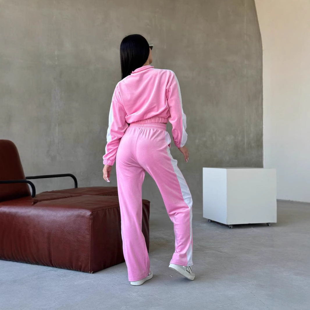 Damen Sportanzug mit elegantem Fleece-Design und stylischen Kontraststreifen R&B