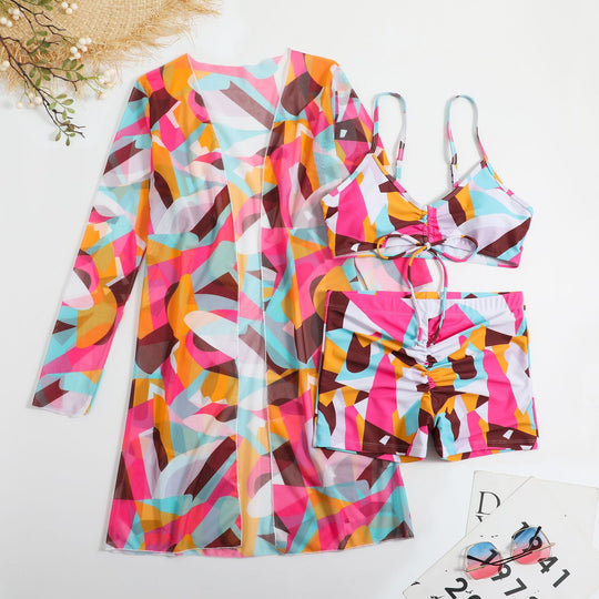 Damen Bikiniset mit floralem Oberteil und luftiger Wickeljacke R&B