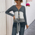 Damen Strickjacke mit bindbarem Detail und gestreiftem Muster R&B