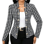 Damen Elegante Blazerjacke im Hahnentritt-Muster mit glänzenden Knöpfen R&B