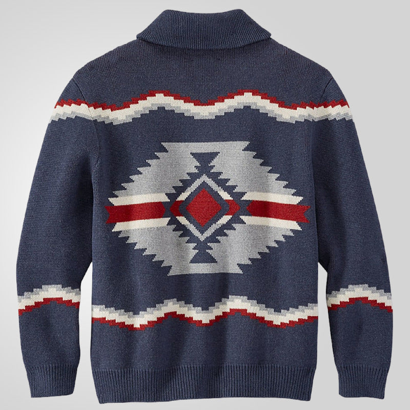 Herren Strickjacke im modernen Ethno-Design mit praktischen Knöpfen R&B