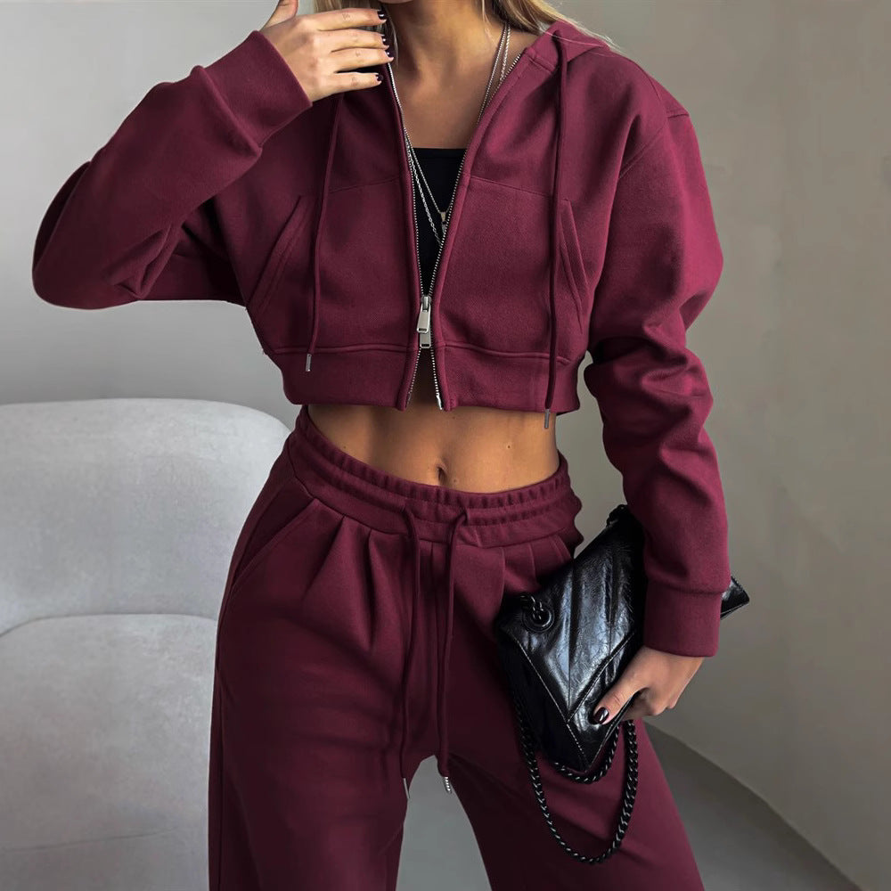 Damen stylisches Crop-Set aus Kapuzenpullover und bequemen Jogginghosen R&B