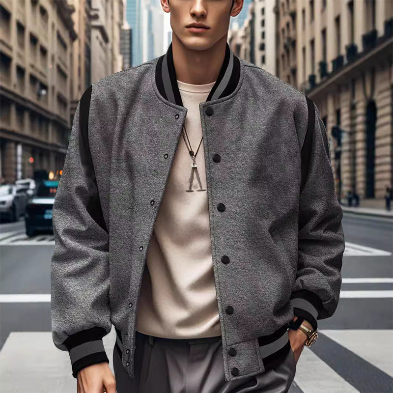 Herren Sportliche Collegejacke im retro Stil mit Kontrastärmeln und Druckknopfverschluss R&B