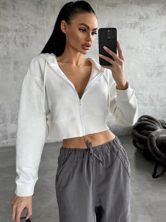 Damen Cropped Hoodie mit Reißverschluss und lässigem Schnitt R&B