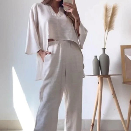 Damen elegantes und lässiges Zweiteiler-Outfit mit weitem Schnitt R&B