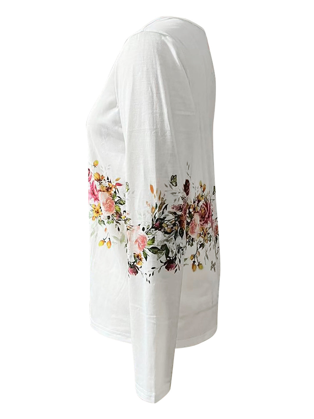 Damen Langarmshirt mit floralem Design und Knopfleiste R&B