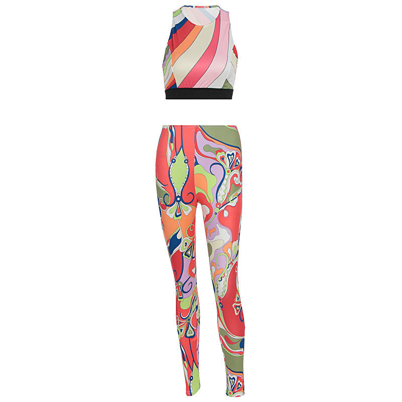 Damen Sportliches Zweiteiler-Set mit kreativem Muster und figurformendem Schnitt R&B