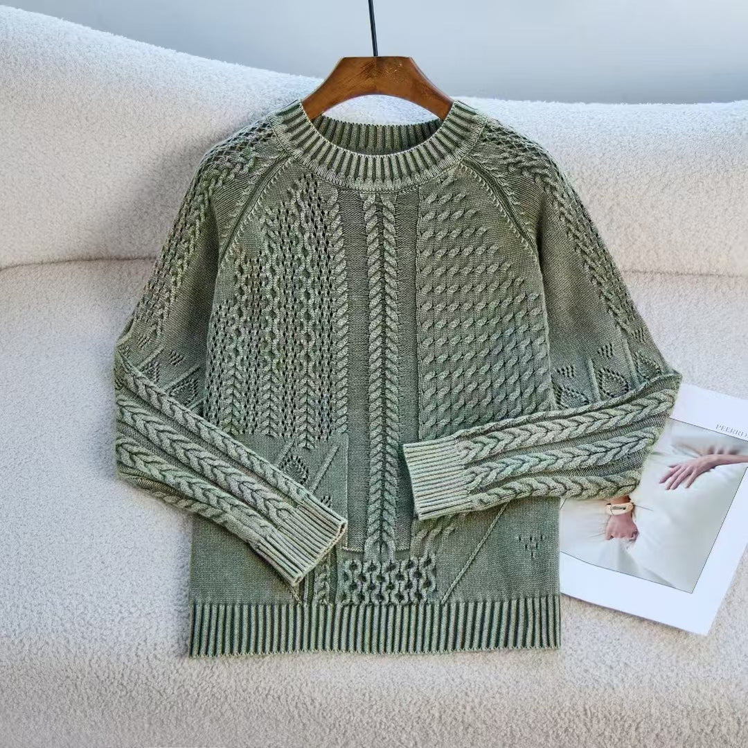 Damen Eleganter Grobstrickpullover mit kunstvollem Design R&B