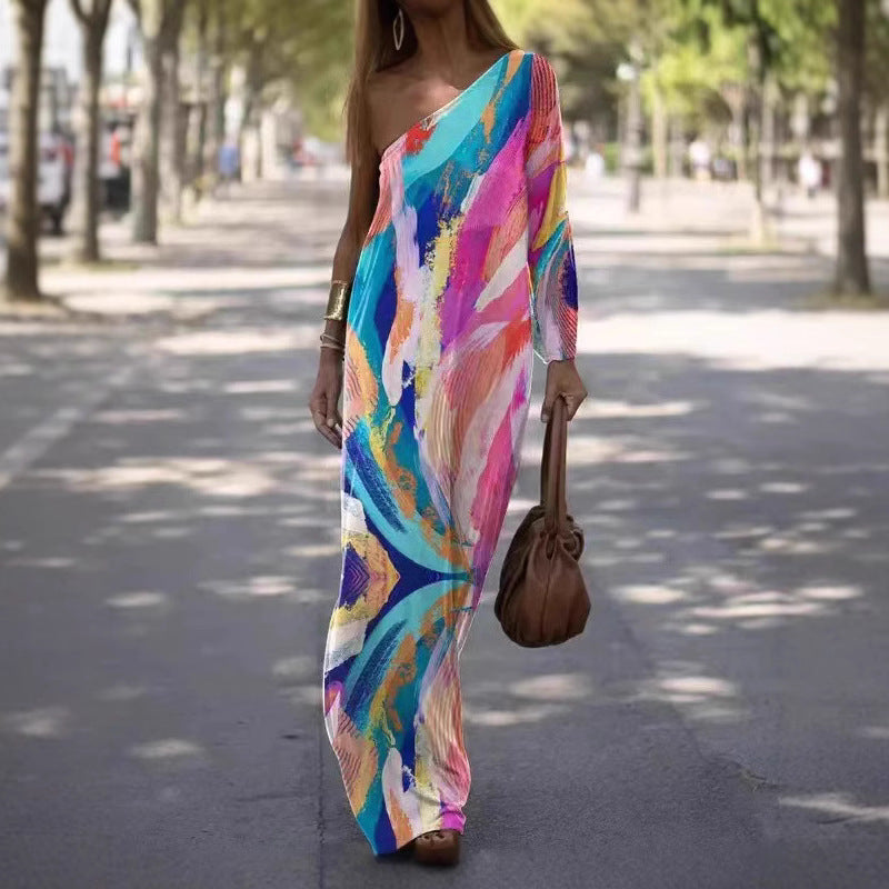 Damen Maxikleid mit asymmetrischem Schnitt und lebhaftem Farbdesign R&B