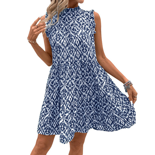 Damen Sommerkleid mit hochschließendem Design und floralem Muster R&B