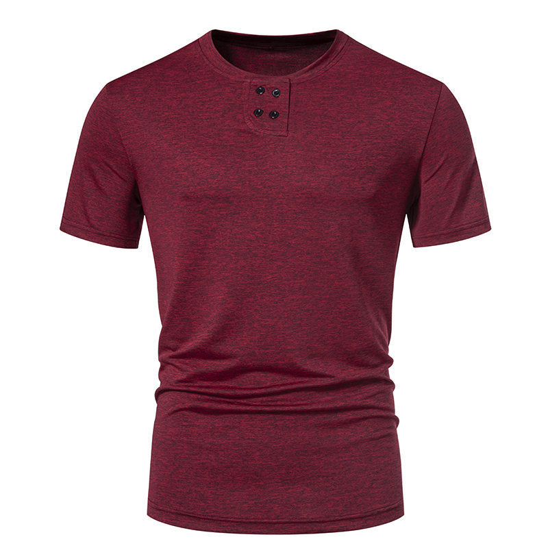 Herren Kurzarm-Henley-T-Shirt mit modischem Knopfdesign und atmungsaktiver Baumwollqualität R&B
