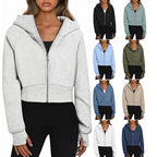 Damen kuscheliger cropped Kapuzenpullover mit Reißverschluss R&B