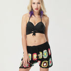 Damen Häkel-Strandshorts mit buntem Blumenmuster R&B