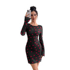 Damen Minikleid mit romantischem Herzmuster und langen Ärmeln R&B