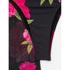 Damen eleganter Badeanzug mit floralem Überrock R&B