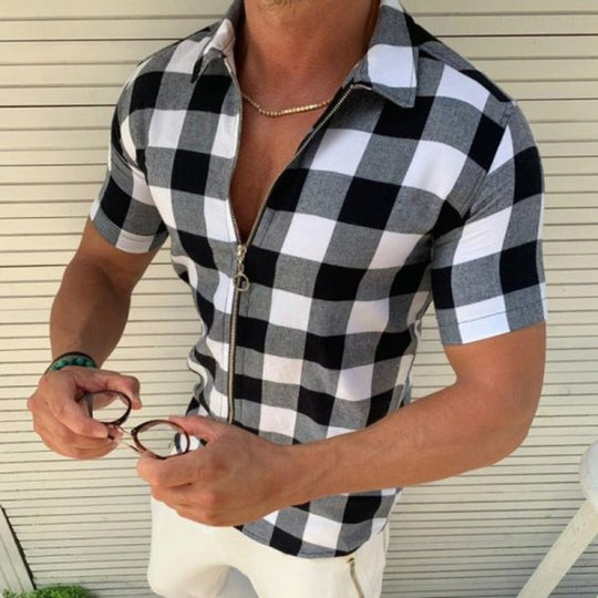 Herren Kurzarm Hemd mit Reißverschluss R&B