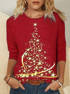 Damen lässiges Langarmshirt mit festlichem Weihnachtsbaumdesign