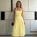 Damen Elegantes Midikleid mit tiefem V-Ausschnitt und stilvollem Faltenrock R&B