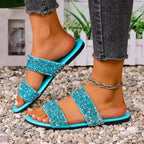 Damen Glitzernde Slides mit breiten Riemen R&B