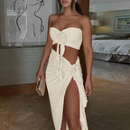 Damen Borten Maxikleid mit asymmetrischem Saum R&B