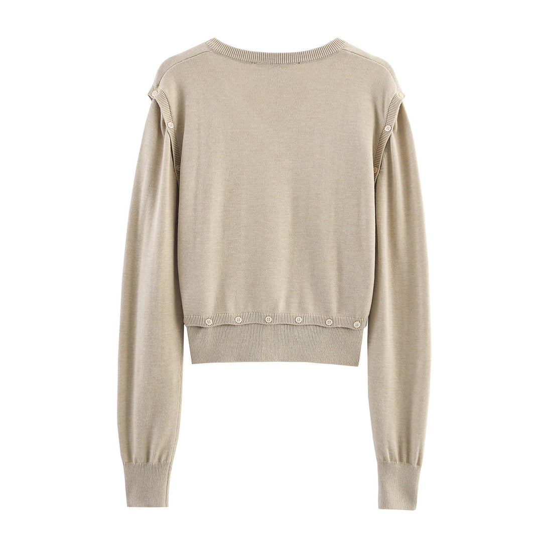 Damen modischer Kurzpullover mit Knopfdetails R&B
