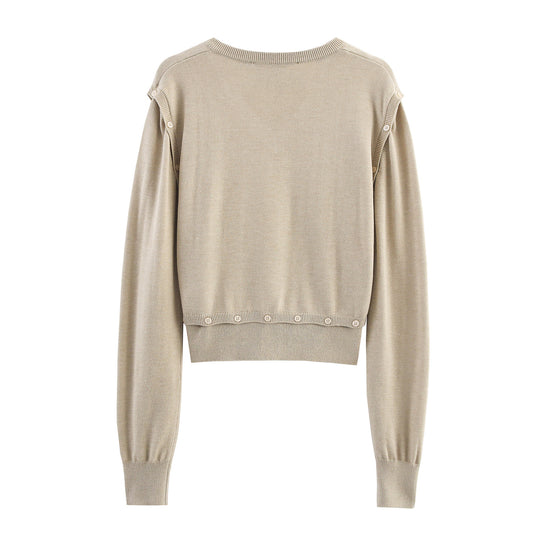 Damen modischer Kurzpullover mit Knopfdetails R&B
