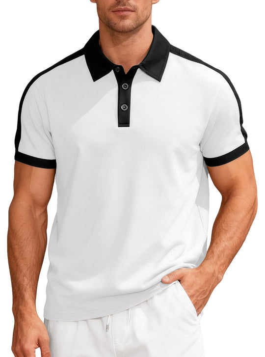 Herren nan Premium-Polo im Retro-Kontrastlook mit Hemdkragen und Dreiknopfleiste R&B