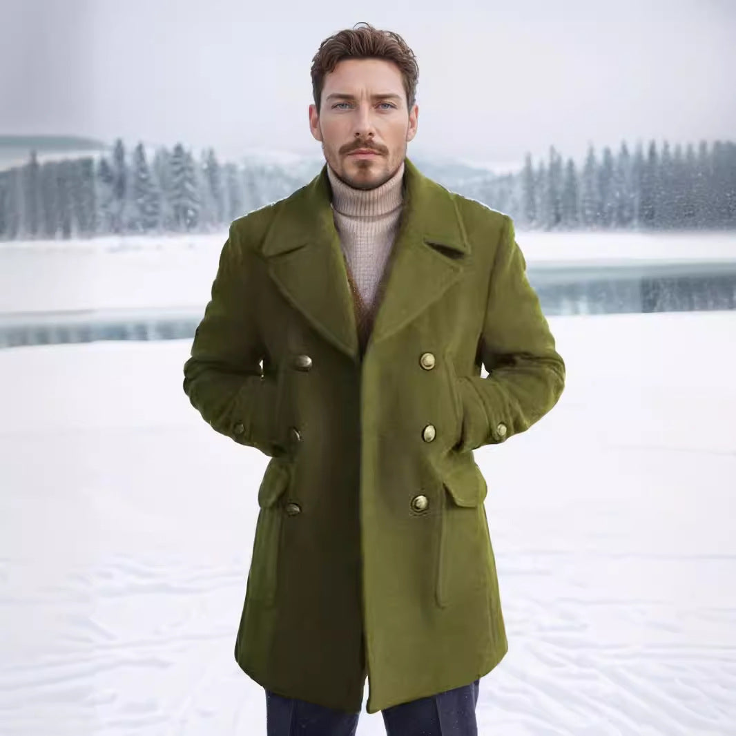 Herren modischer Doppeltbreasted Mantel mit praktischen Taschen R&B