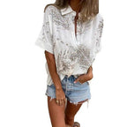 Damen kurzärmlige Bluse mit elegantem Lochmuster R&B