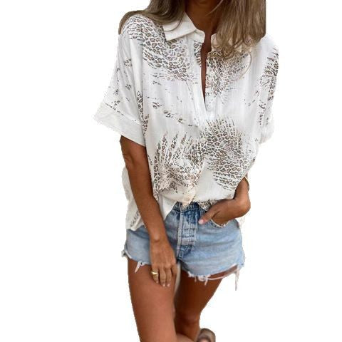 Damen kurzärmlige Bluse mit elegantem Lochmuster R&B