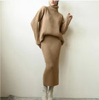 Damen Strickset mit hohem Kragen und weichem Rippdesign R&B