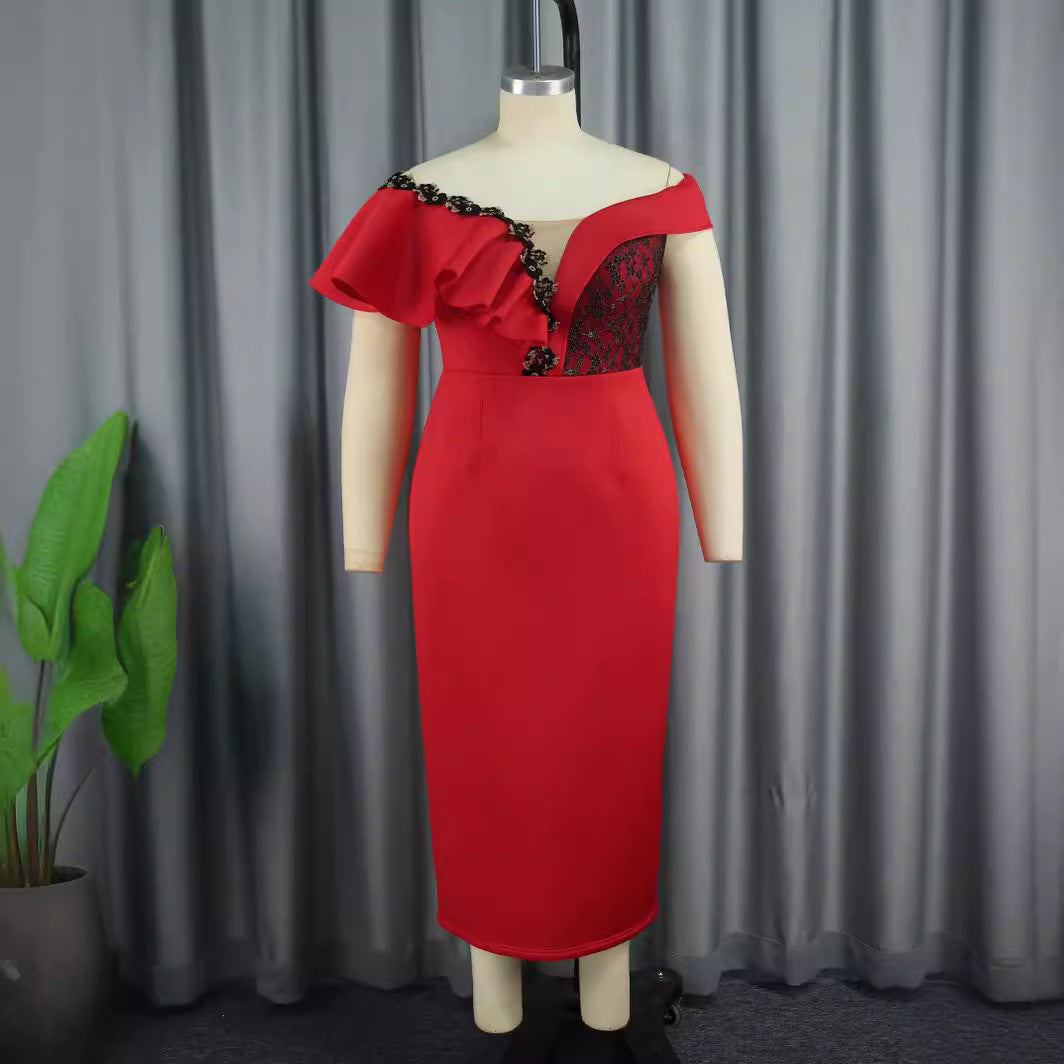 Damen Elegantes Figurbetontes Kleid mit asymmetrischem Design und Rüschendetails R&B