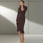 Damen charmantes Wickelkleid mit asymmetrischem Saum und Rüschendetails EB