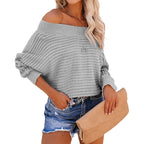 Damen lässiger Pullover mit schulterfreiem Design und strukturiertem Strickmuster