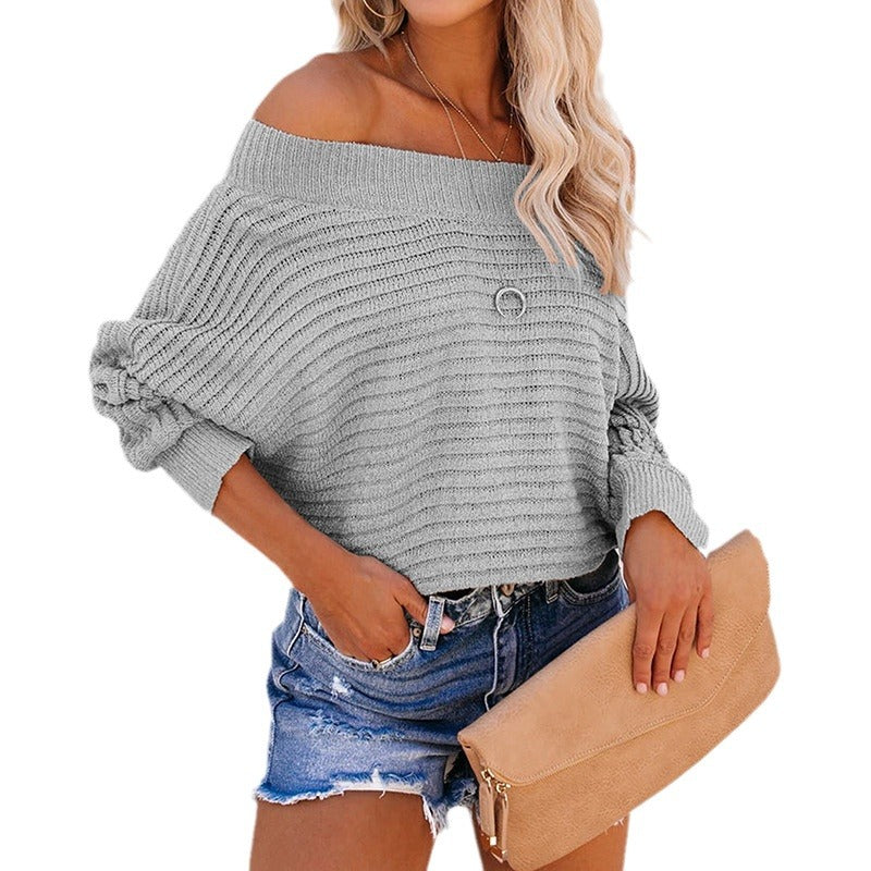 Damen lässiger Pullover mit schulterfreiem Design und strukturiertem Strickmuster