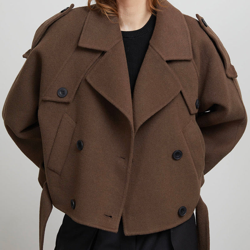 Damen Kurze Wolljacke im Trench-Stil mit stylischen Details R&B