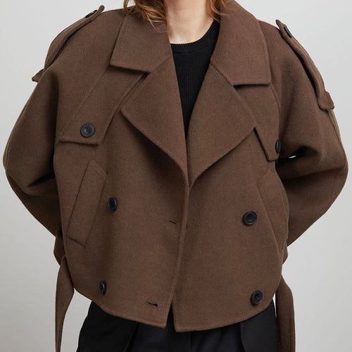 Damen Kurze Wolljacke im Trench-Stil mit stylischen Details R&B