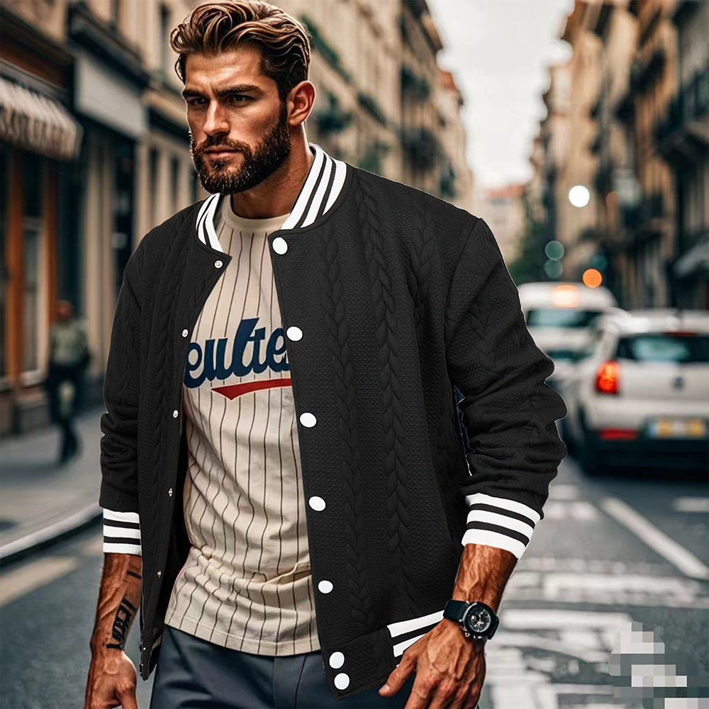 Herren Sportswear-Bomberjacke mit strukturiertem Design und Kontraststreifen R&B
