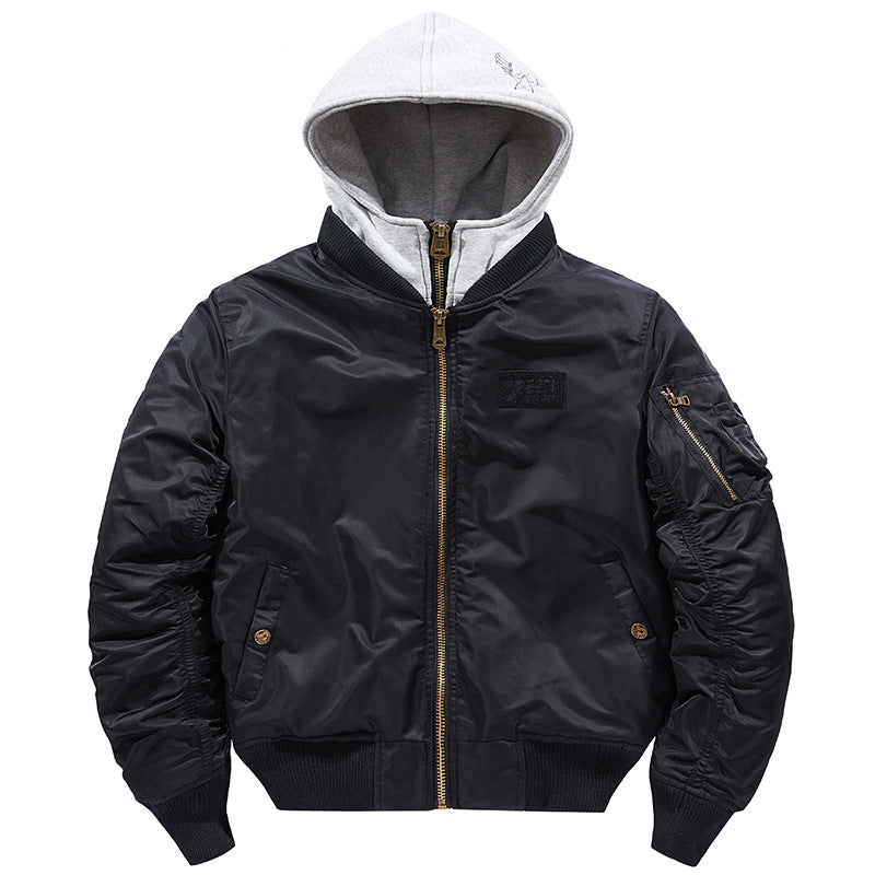 Herren Bomberjacke mit abnehmbarer Kapuze und praktischen Taschen R&B