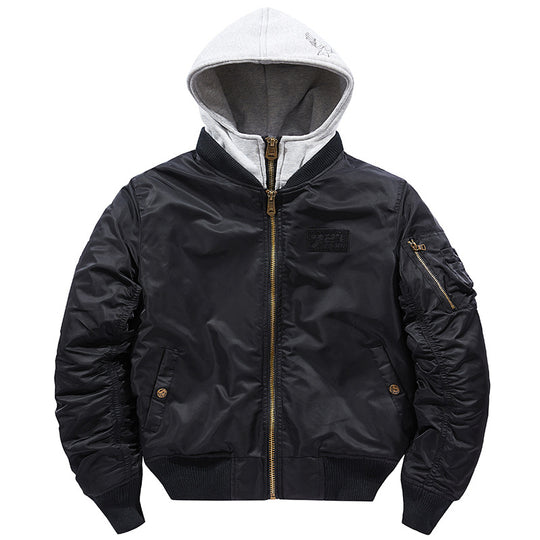 Herren Bomberjacke mit abnehmbarer Kapuze und praktischen Taschen R&B