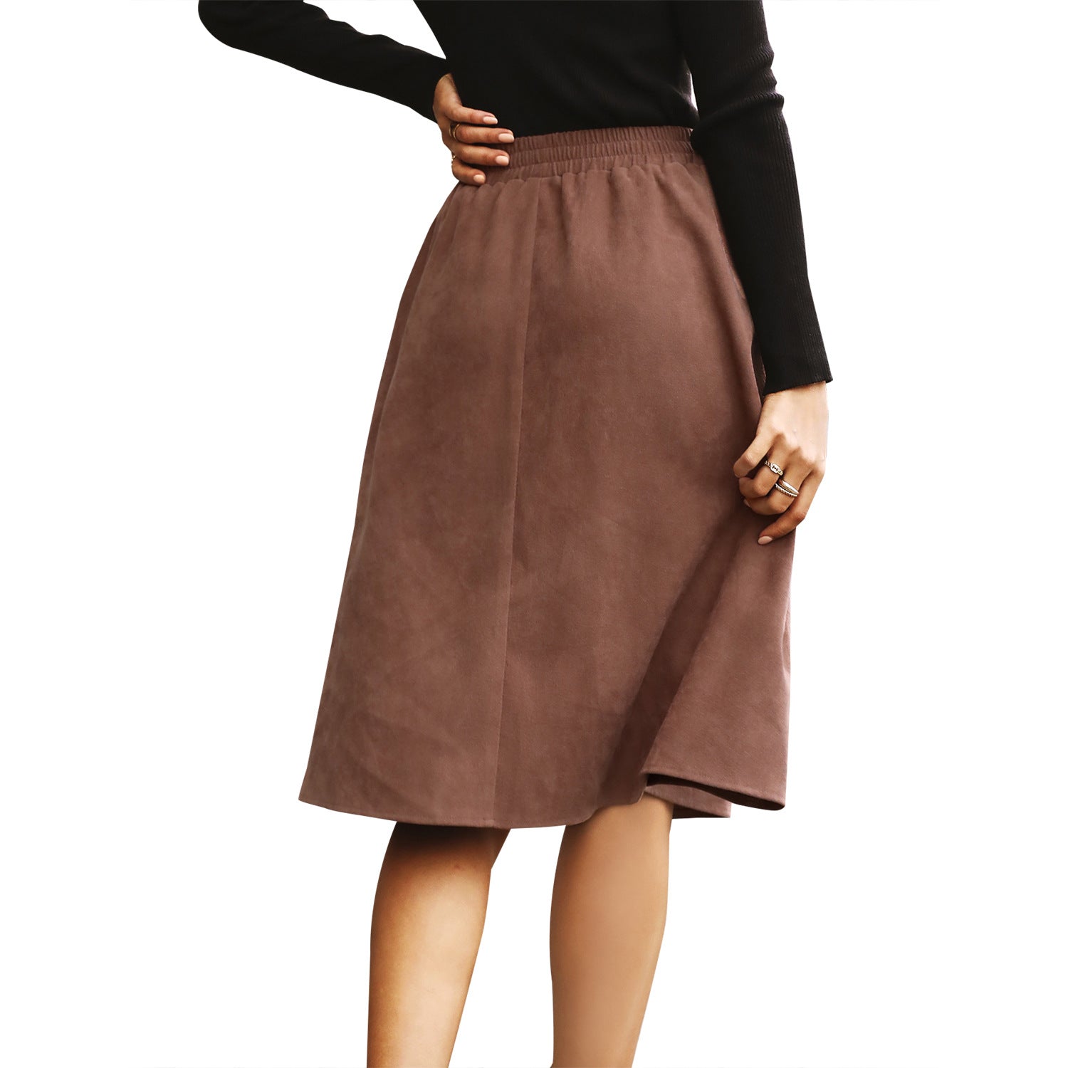 Damen Midi-Suede-Rock mit Knopfdetails R&B