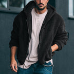 Herren kuschelige Fleecejacke mit großzügiger Kapuze und Reißverschluss R&B