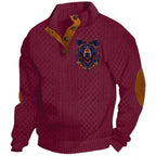 Herren nan Heritage-Strukturpullover mit Stehkragen Lederimitat-Besatz Ellenbogen-Patches und Halbknopfleiste R&B