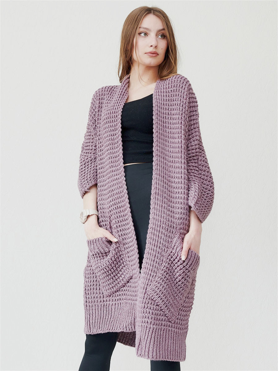 Damen kuscheliger Strickmantel mit großen Taschen und lässigem Schnitt R&B