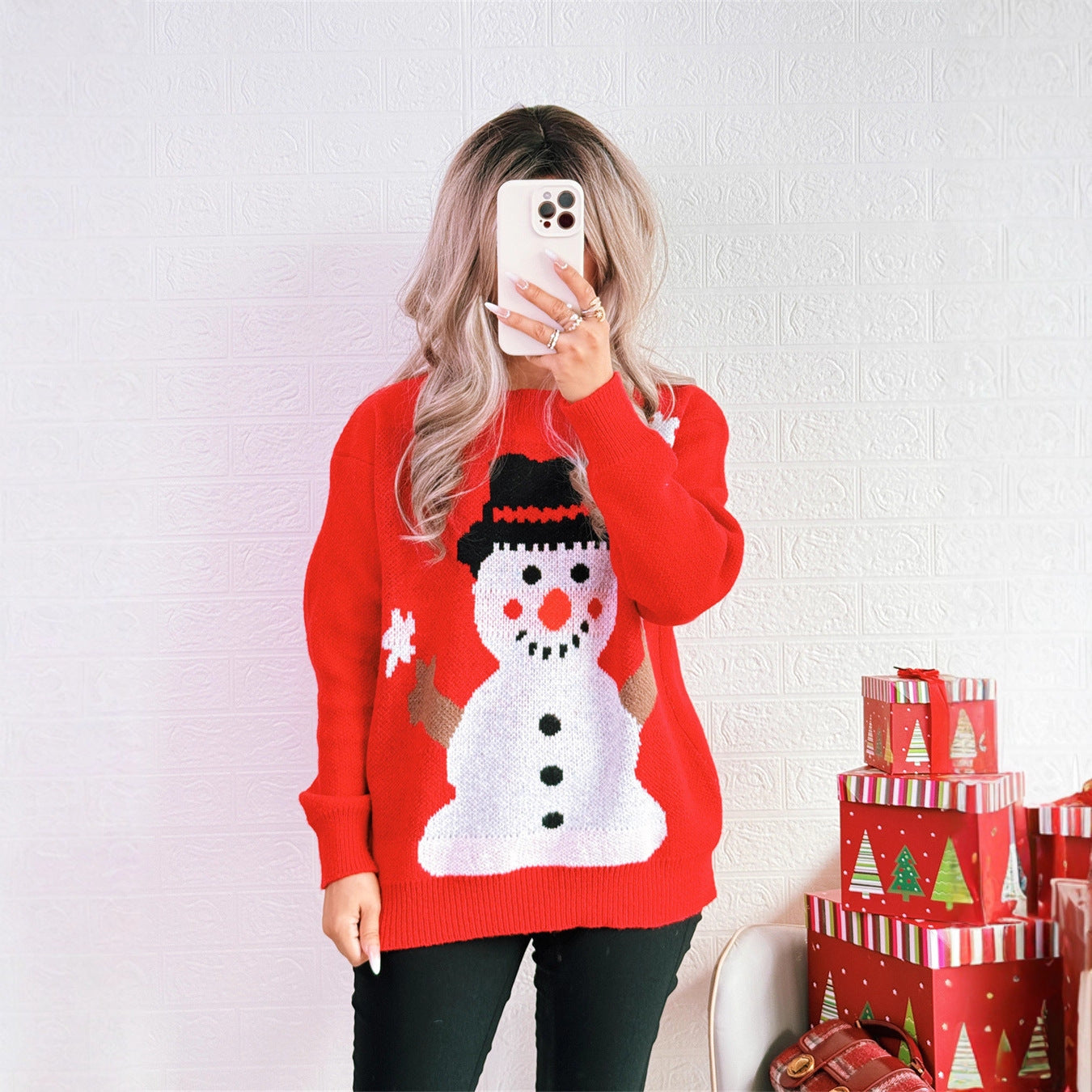 Damen Weihnachts-Pullover mit festlichem Schneemann-Motiv R&B