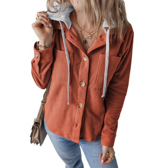 Damen lässige Hemdjacket mit Kapuze und seitlichen Taschen R&B