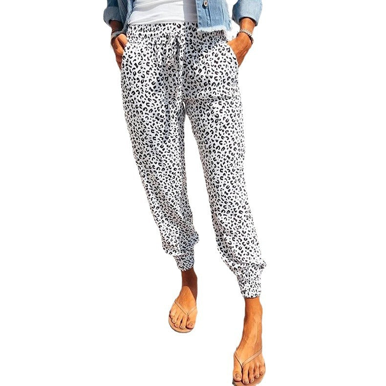 Damen elegante Freizeit-Hose mit elastischem Bund und tierischem Muster