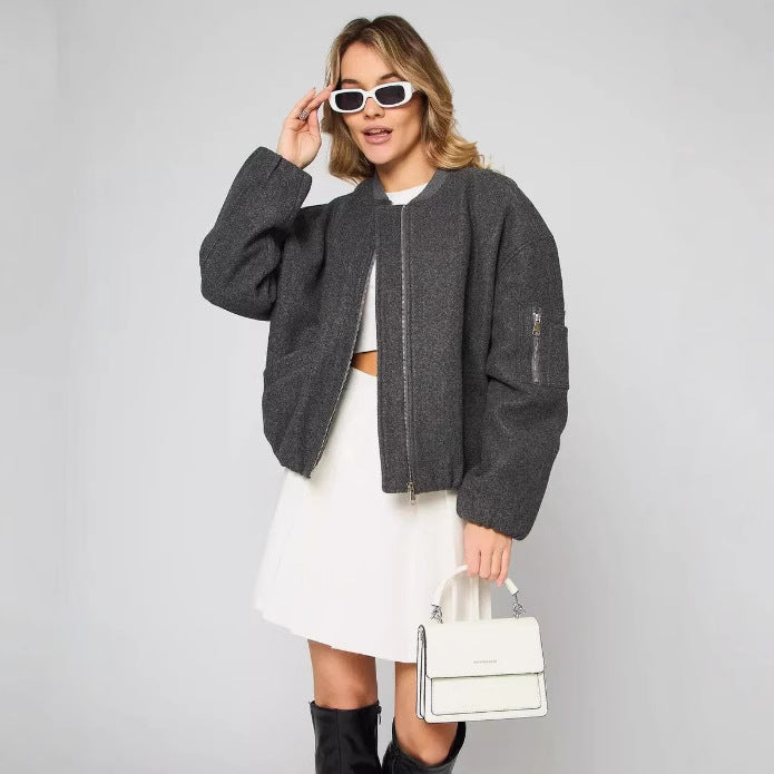 Damen modische Puffjacke mit praktischen Reißverschlusstaschen und elastischen Bündchen R&B